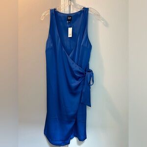 GAP Satin Wrap Dress Royal Blue Size Medium NWT Gorgeous Sleeveless Washable